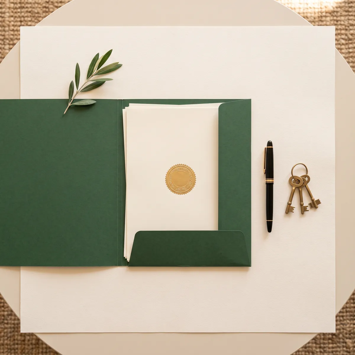 Cartellina verde con documenti e sigillo dorato